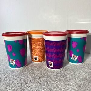 Vintage 90s Pizza Hut Take Away Plastic Collectible Kids Cups W Lids x4